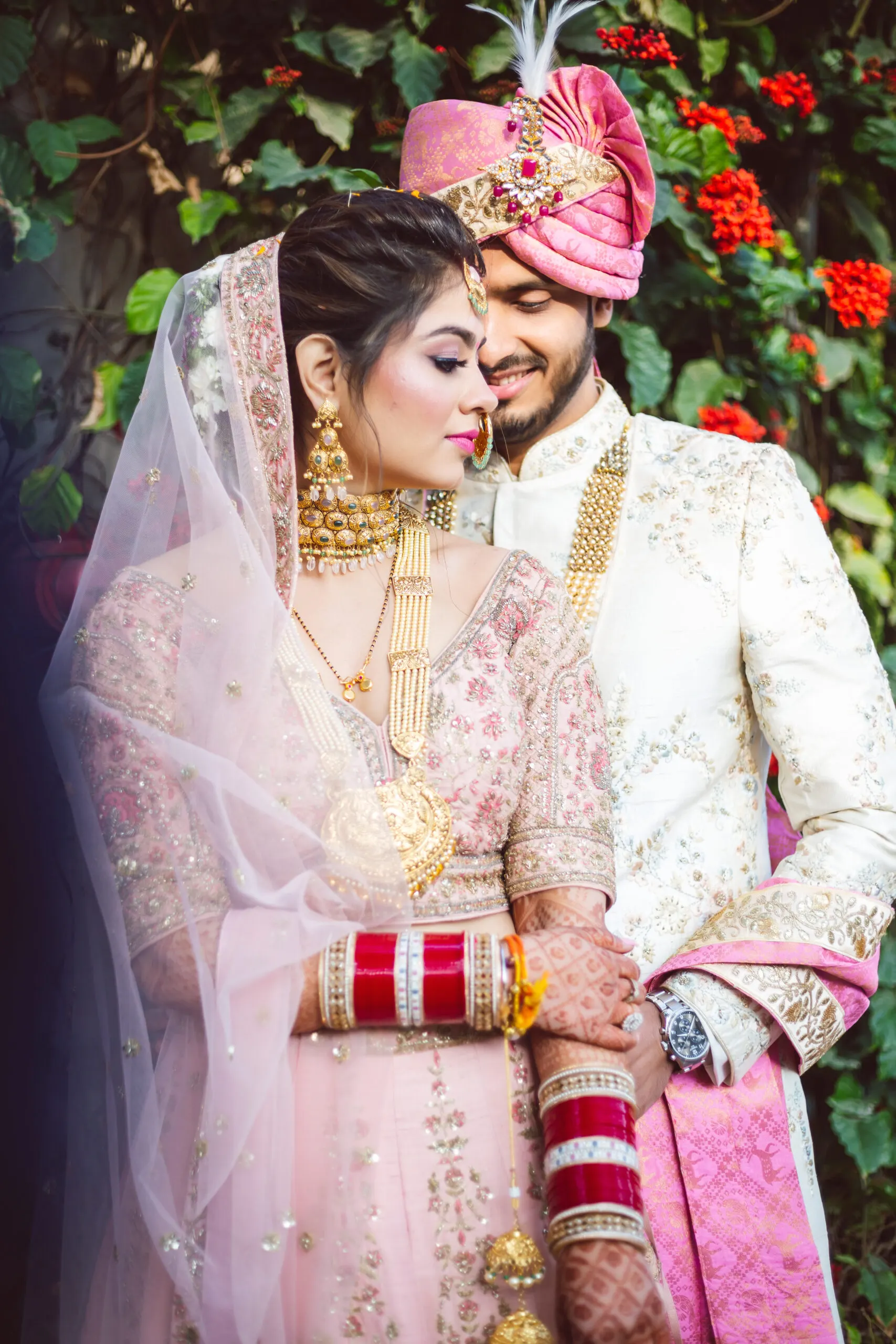 Bride and groom at their wedding reception — Nikhil Studio Production, Mangaluru